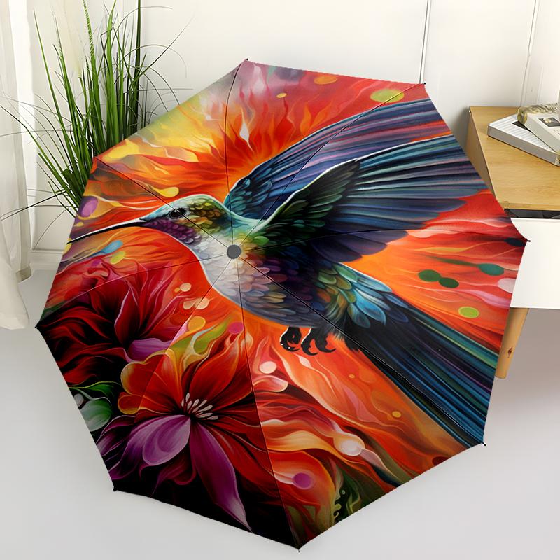 

Retro Hummingbird Folding Umbrella Fashion Auto-Open Design 8 Iron Ribs Plastic Handle Foldable Sunshade Perfect Christmas Gifts