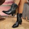 Fashion Autumn Winter Embroidery Women Western Cowboy Boots Fashion Pointed Toe Thick Heel Ankle Booties