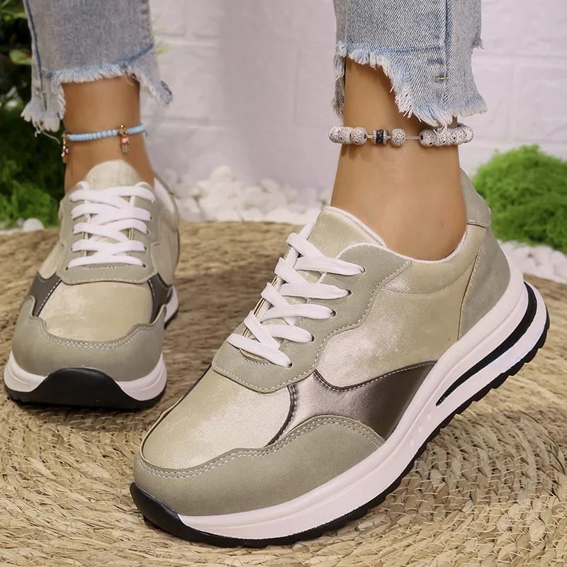 Fashion 2025 Women's Sneakers Mix Color Platform Sports Shoes Women Comfortable Lace-Up Causla Shoes Woman Fashion Non Slip Tennis Shoes