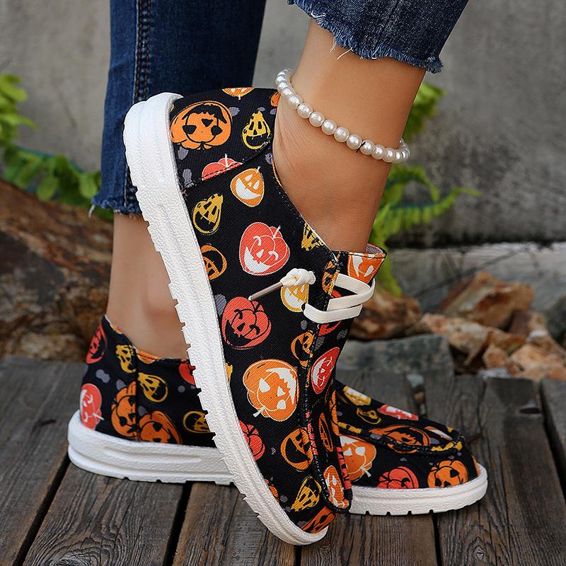 Colorful Pumpkin Print Casual Sneakers for Women Soft Bottom Lightweight Slip On Loafers Woman Comfortable Non Slip Flat Shoes