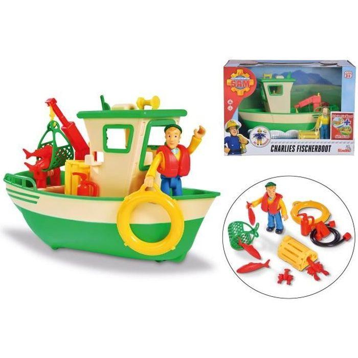Bateau de pêche flottant Sam le Pompier - Simba - Avec grue mobile et treuil mécanique
