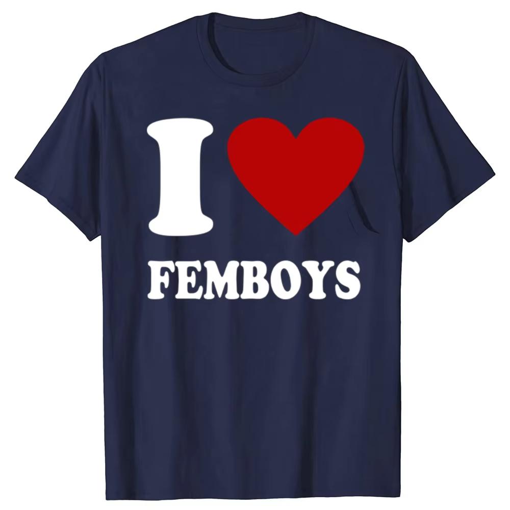 Vtipná červená srdce Miluji femboye Grafická trička Pánská Dámská Bavlna Humor Streetwear Tričko Krátký rukáv Unisex Volné oblečení