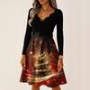 Women's Casual Fashion Long Sleeve Christmas Graphic Printed Vintage Long Dresses
