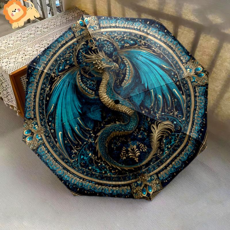 Dragon pattern, automatic folding umbrella, portable and foldable design, 8 ribs, a Christmas or birthday gift.