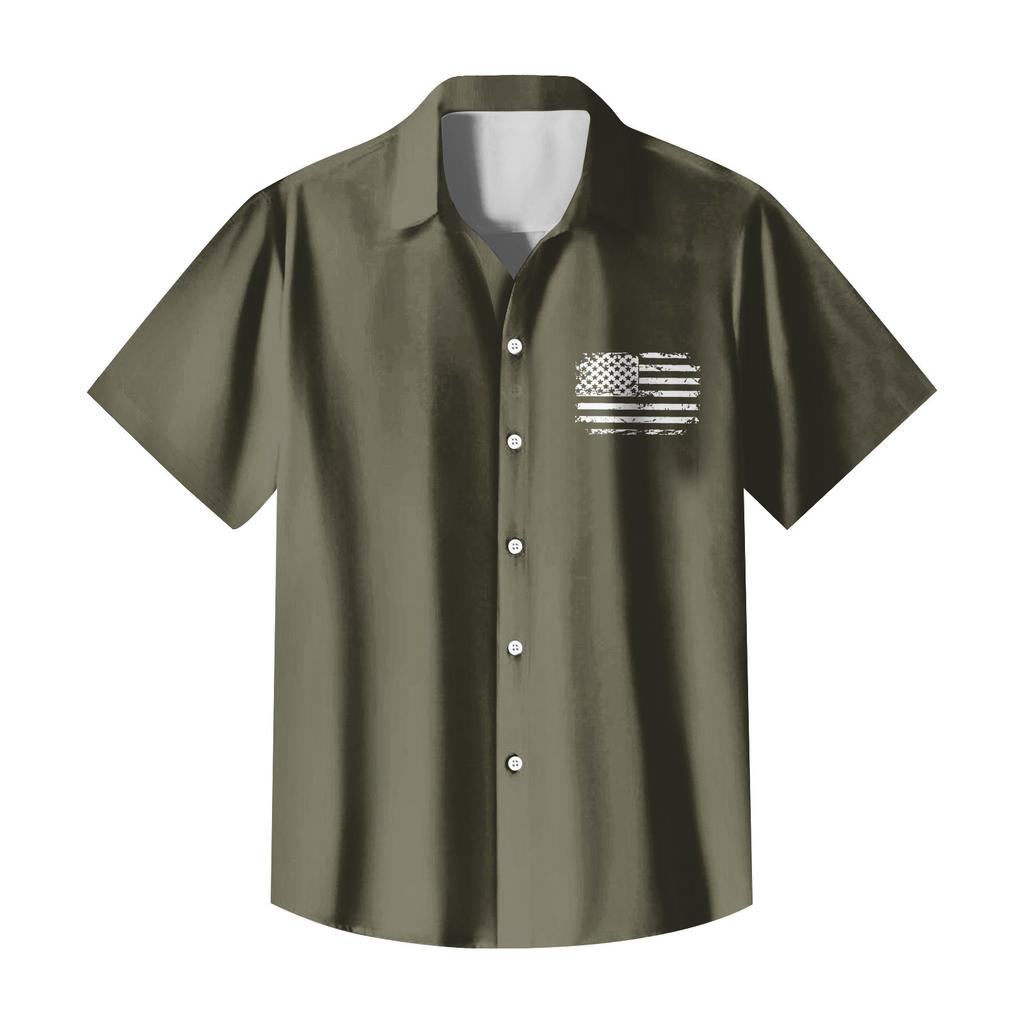 Independence Day printed men's casual short-sleeved shirt for slimming and fashionable men