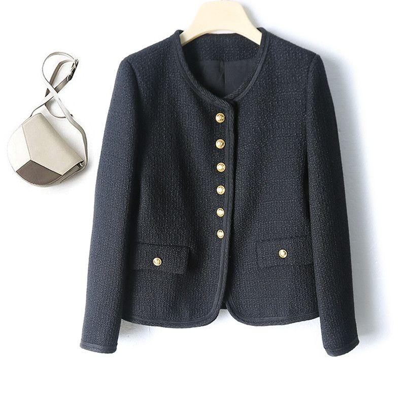 

2023 Осень и Зима Новинка Круглый вырез Длинный рукав Женская одежда Кардиган Изящный Омолаживающий Короткий Шерстяной жакет Однотонная Шаль Black XL