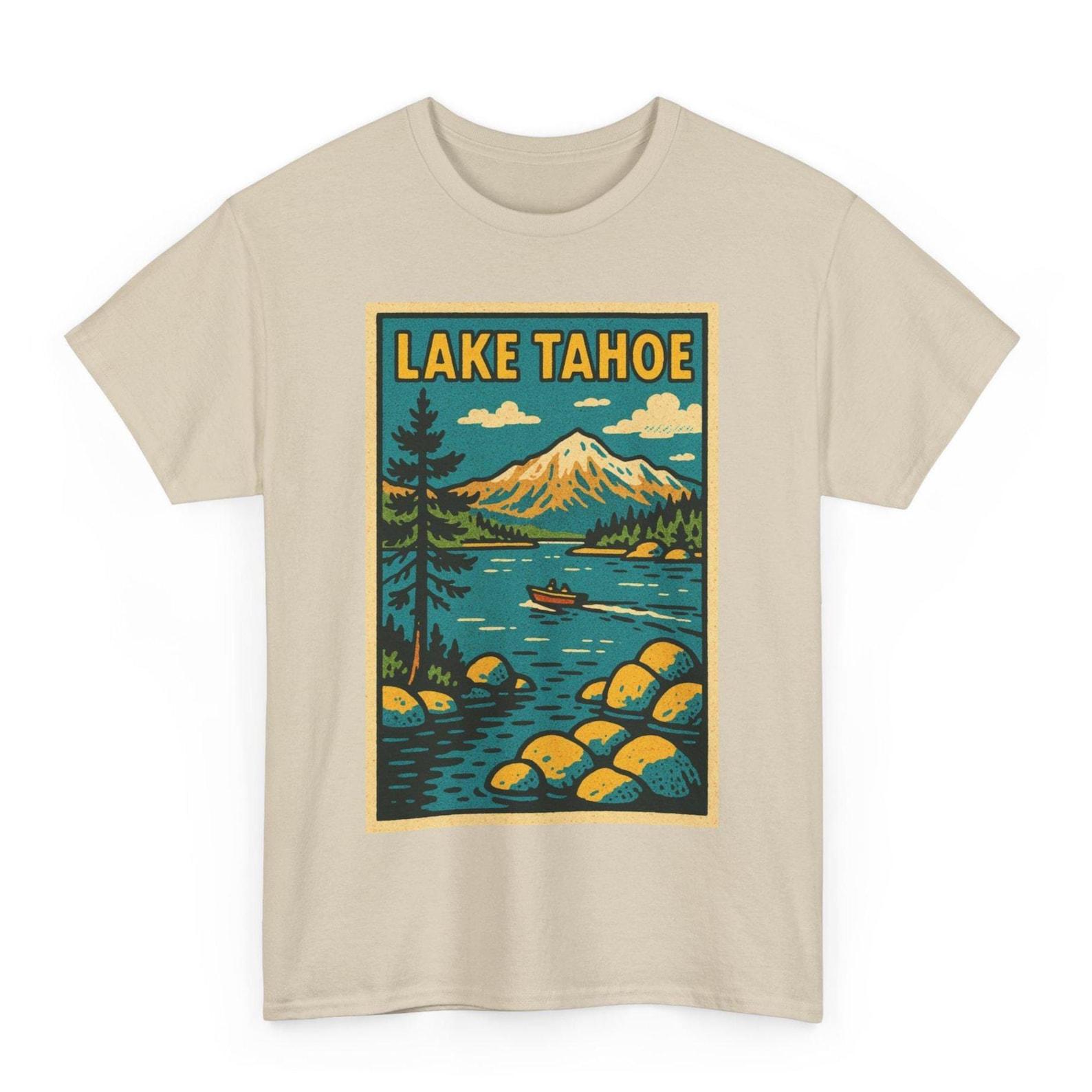 Lake Tahoe T Shirt Unisex | Retro Comic Style Mountain Lake Tee | Nature Adventure Shirt | Cool Gift for Hikers, Skiers Travelers S
