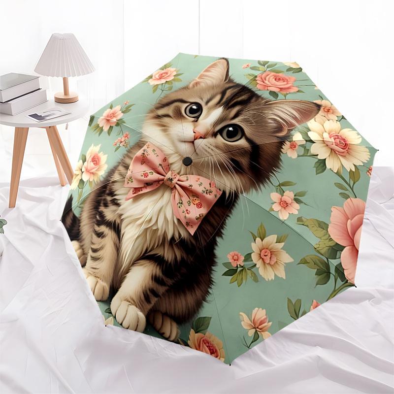 1pc Cat Floral Pattern Automatic Open/Close Umbrella, Formal Events - Ideal Gift for Family or Friends, Outdoor Accessory Yy251211265