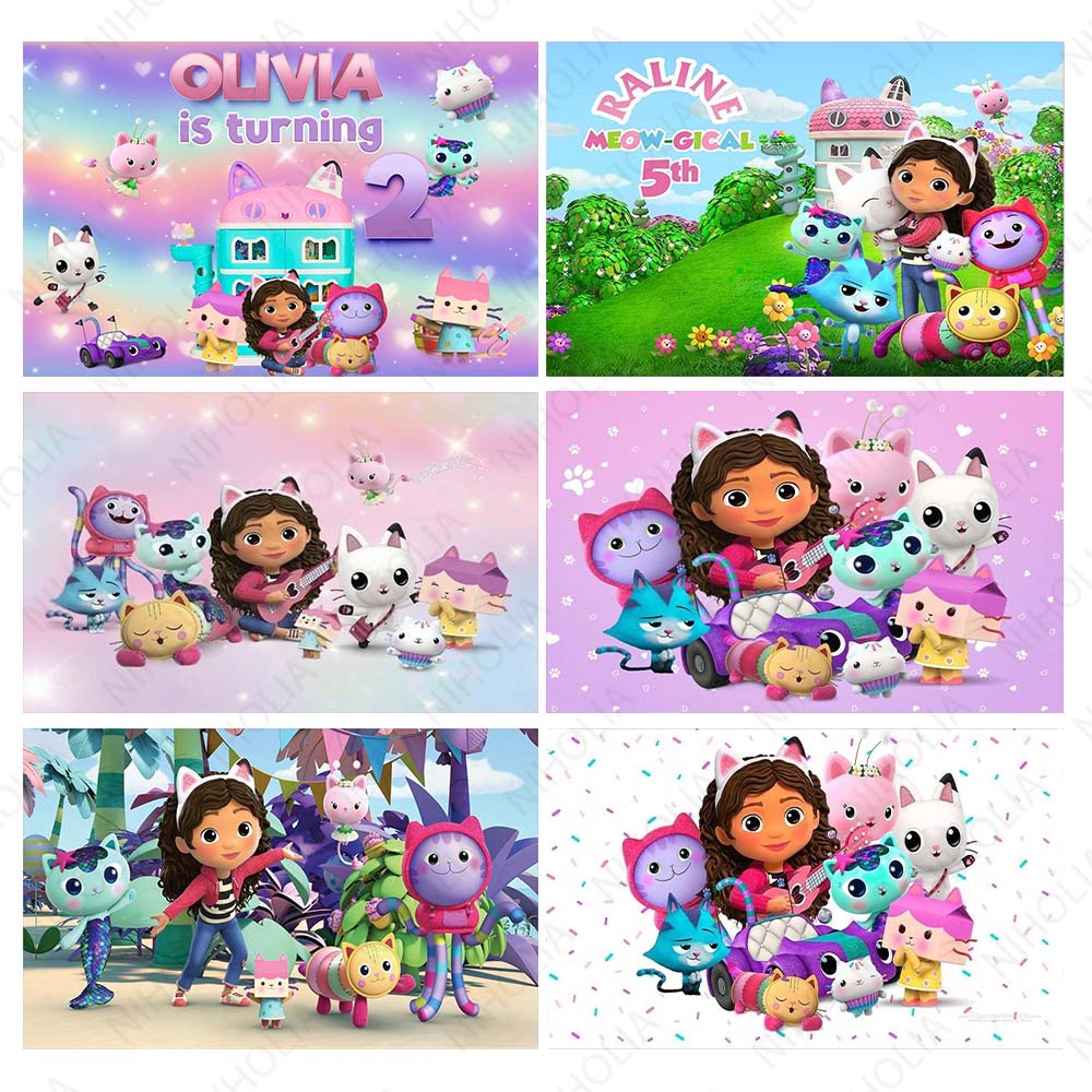 Niholia Gabby Dollhouse Backdrop Kids 2nd Birthday Party Decoration Photography Background Baby Shower Photo Prop Banner