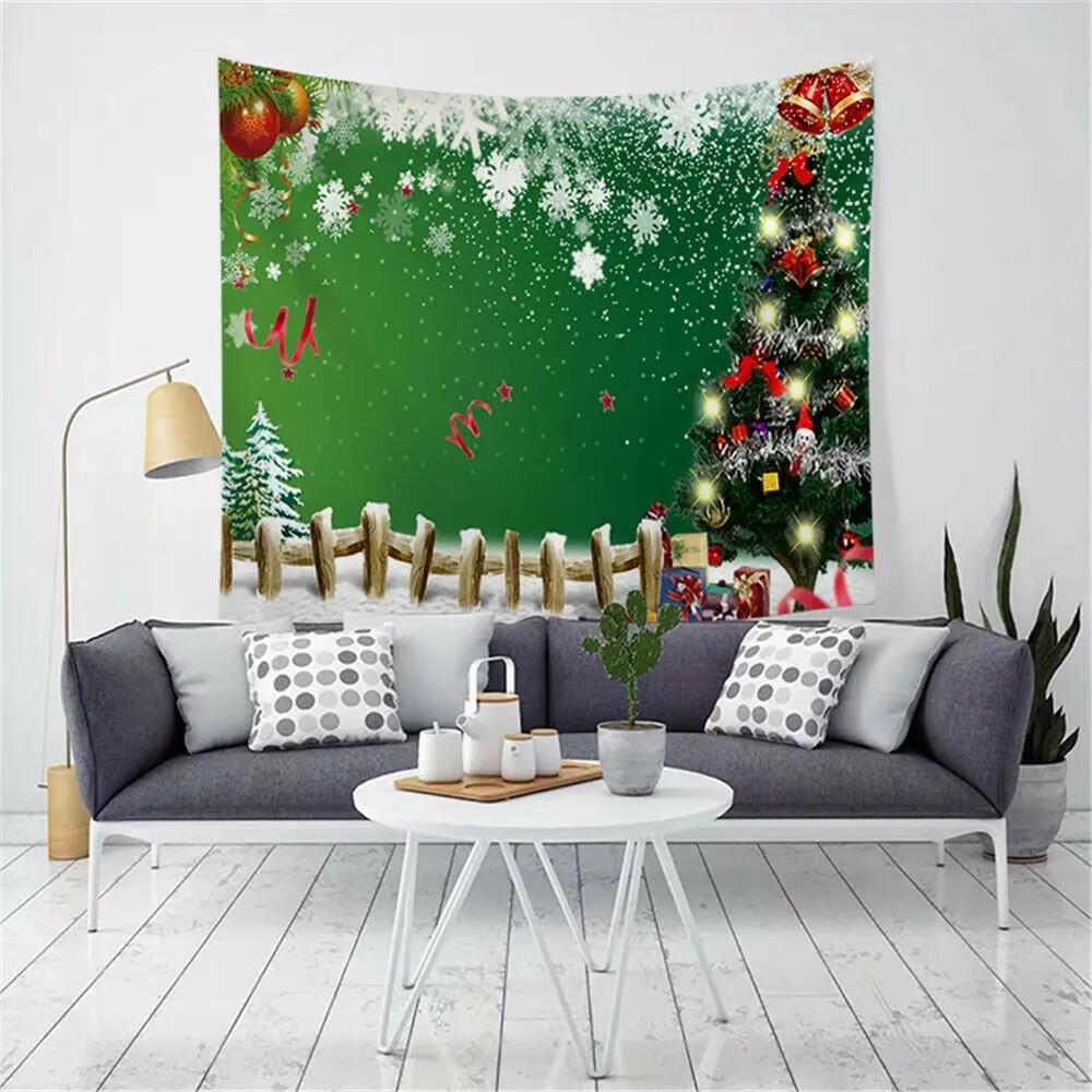 Cartoon Santa Claus Pattern Tapestry Home Bedroom Living Room Wall Decoration Christmas Theme Tapestry