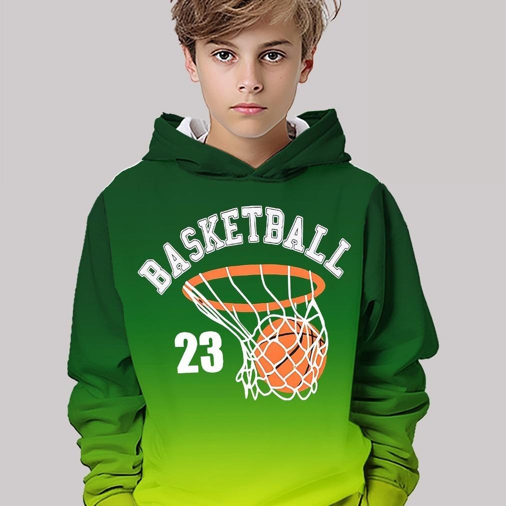 

3D Digital Printed Basketball Element Gradient Pattern Goal Moment Hoodie, Perfect Gift 13-14Y