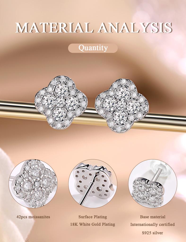 M-JAJA Moissanite Four-leaf Clover Earrings Diamond Stud Earrings for Women S925 Silver Earring New Trendy Jewelry