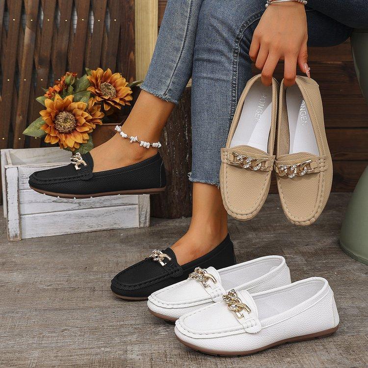 Large size flat bottom shallow mouth metal fashion single shoes spring round head comfortable casual women