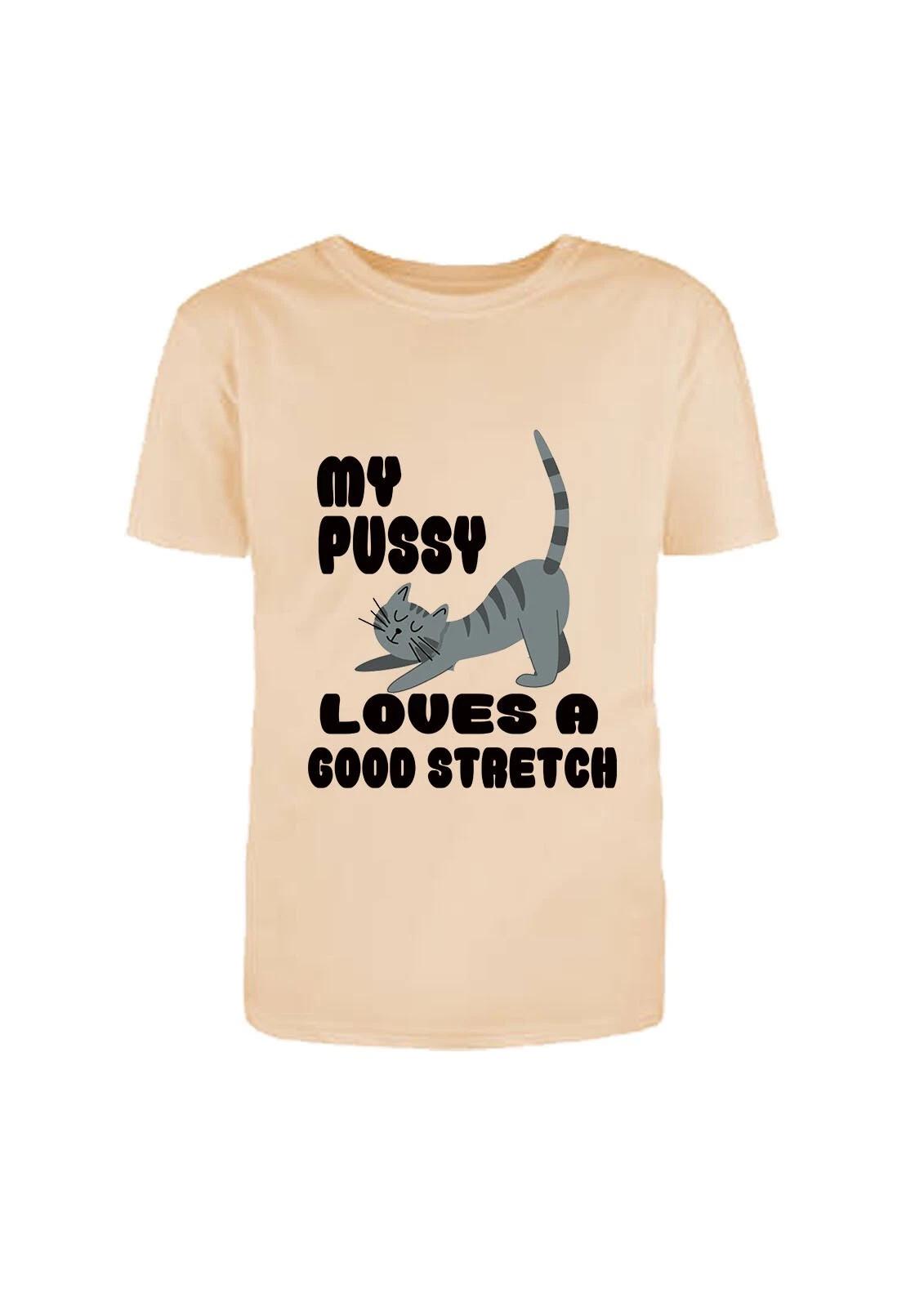 My Pussy Loves A Good Stretch Fun/Rude Adult Statement Crew Neck T-Shirt, XL