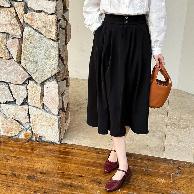 

Новая юбка средней длины с высокой талией и тонкая для женщин, А-силуэт/юбка-зонт, универсальная и удобная M чёрный