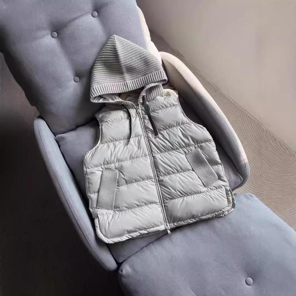 New autumn and winter European light and short knitted splicing hooded white duck down vest vest down jacket