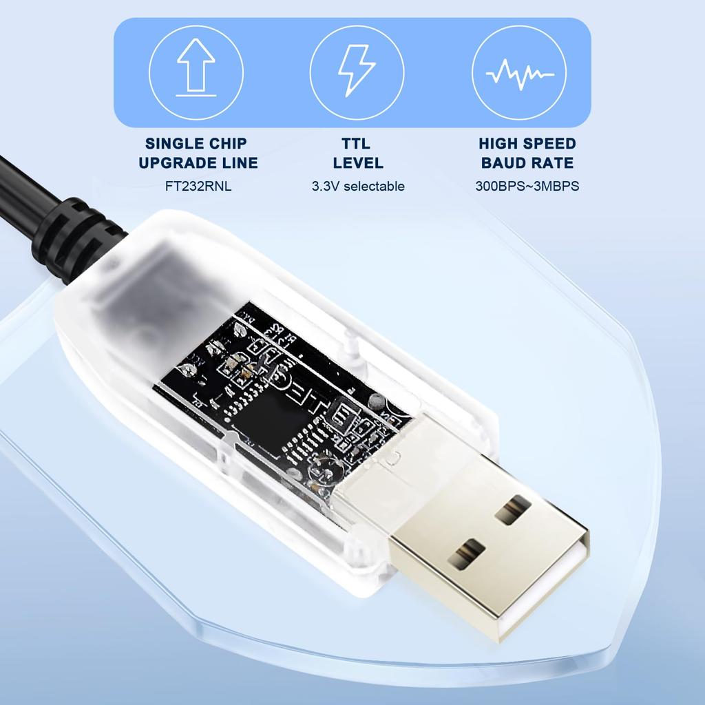 DTECH USB TTL Serial Converter Cable with FTDI Pitch Female Compatible with Windows and Mac 3.3V 1.8m Chipset, 3-Pin 2.54mm Connector, FT232RL, 11,