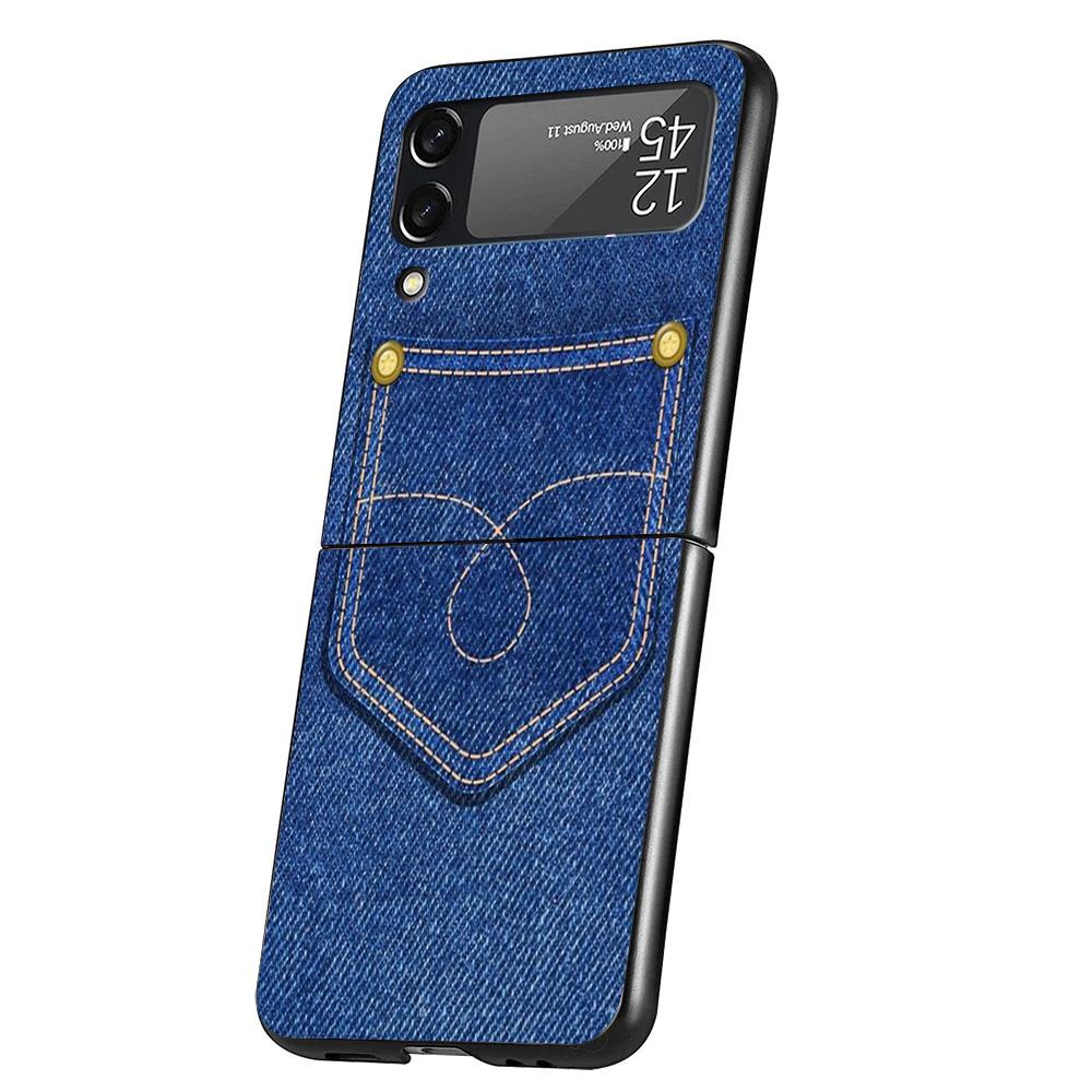 Jeans Cowboy Denim Printed Case Phone Cover for Samsung Galaxy Z Flip 6 5 4 3 5G ZFlip6 ZFlip5 ZFlip4 ZFlip3 Black Hard Trend Fu