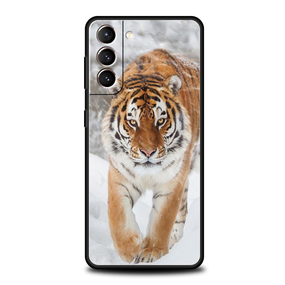 Tiger Leopard Fashion Phone Case For Samsung Galaxy S26 Ultra S25 Plus S24 FE S23 S22 5G S21 S20 Cover Black Soft
