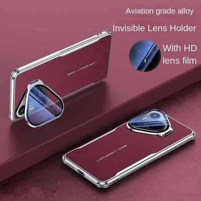 Case for Huawei P80 P70 Ultra Mate 80 70 60 Pro+ RS Honor Magic 8 7 Pro with Lens Invisible Bracket Holder & Leather Back Cover Phone Bumpers