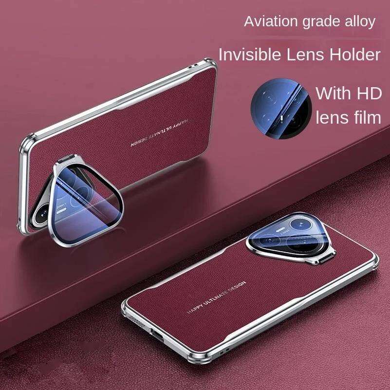 Case for Huawei P80 P70 Ultra Mate 80 70 60 Pro+ RS Honor Magic 8 7 Pro with Lens Invisible Bracket Holder & Leather Back Cover Phone Bumpers