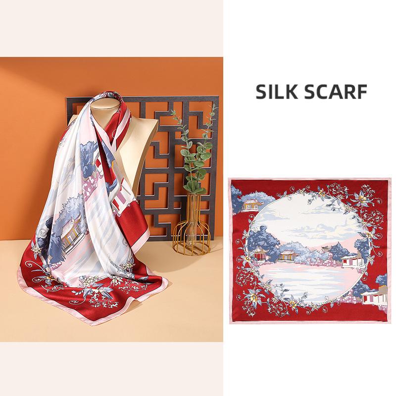 68*68cm 100% Mulberry Silk Scarf Luxury Printed Square Shawl Elegant Lightweight Soft Summer Fashion Accessory Women