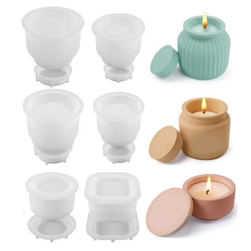 1Set Diy Candle Jar Silicone Mold With Lid - Aroma Wax Jar Making Mold For Resin, Concrete, Gypsum - Mold For Home Crafts