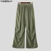 INCERUN Men Pants Casual Elastic Waist Long Ruffled Cargo Trousers