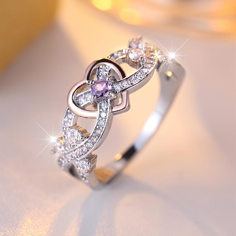 Romantische Liebe, herzförmige Verlobungsringe für Frauen, glänzender weißer Zirkonia, Hochzeit, Liebesringe, Schmuck, Geschenk