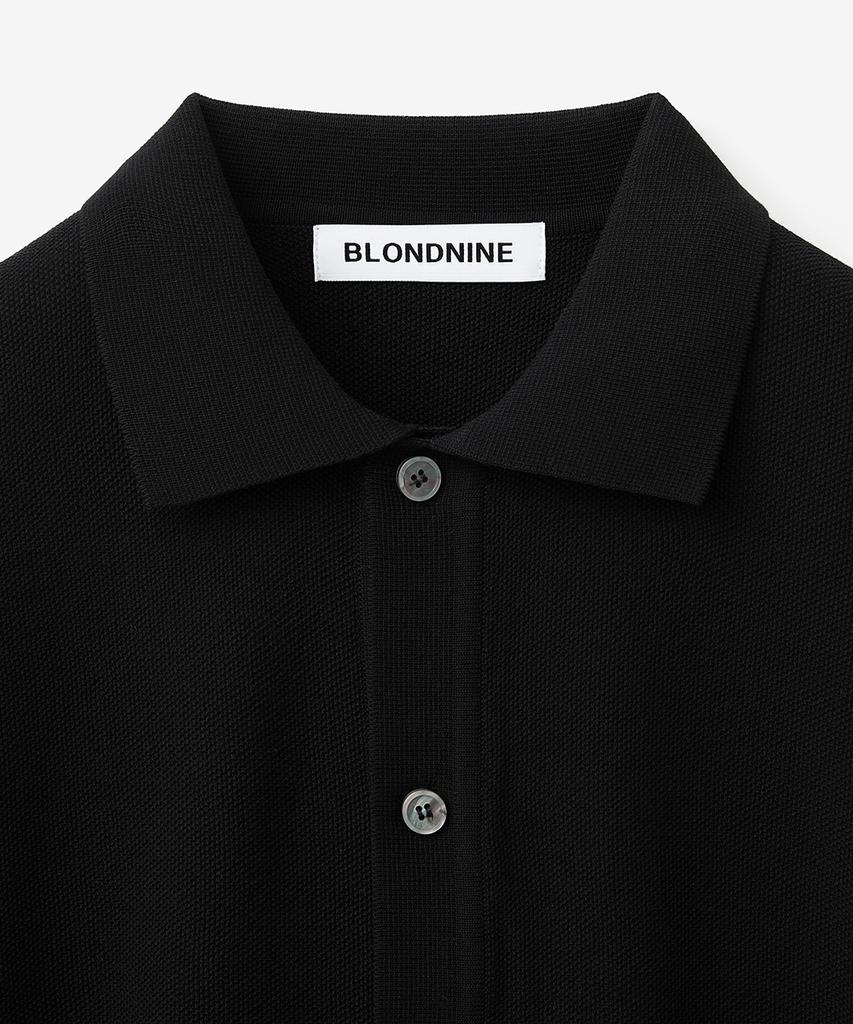 Blond9 Cotton Collared Short Sleeve Knit Cardigan_Black