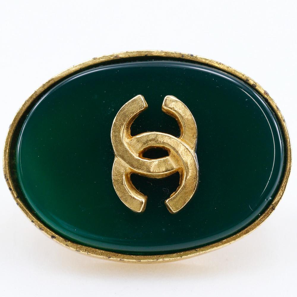 Chanel COCO Mark Earring Vintage Green Gold Plated Gold 18.72g Women Used