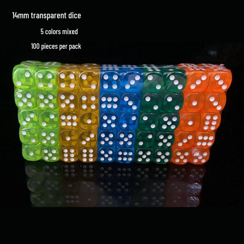 14mm Transparent Six-Sided Dice Set with Rounded Corners - Game Accessories