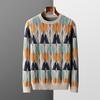Men's Retro Color-Block Wool Sweater, Thickened Loose Round Neck (Autumn/Winter 2025 Collection)