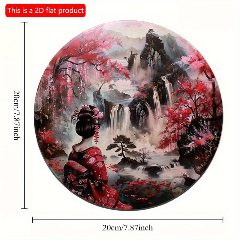 2d flat 20*20cm, Round wooden wall Sign, Japanese Kimono Gift, wooden wall Decorative, home crafts, for Bar, Cafe, garden, Club Wall Decor.