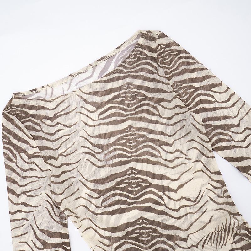 Zebra Printed Mesh Sheer Sexy Shirts & Blouses Long Sleeve Tops Fashion 2025 Fall Clothes for Woman