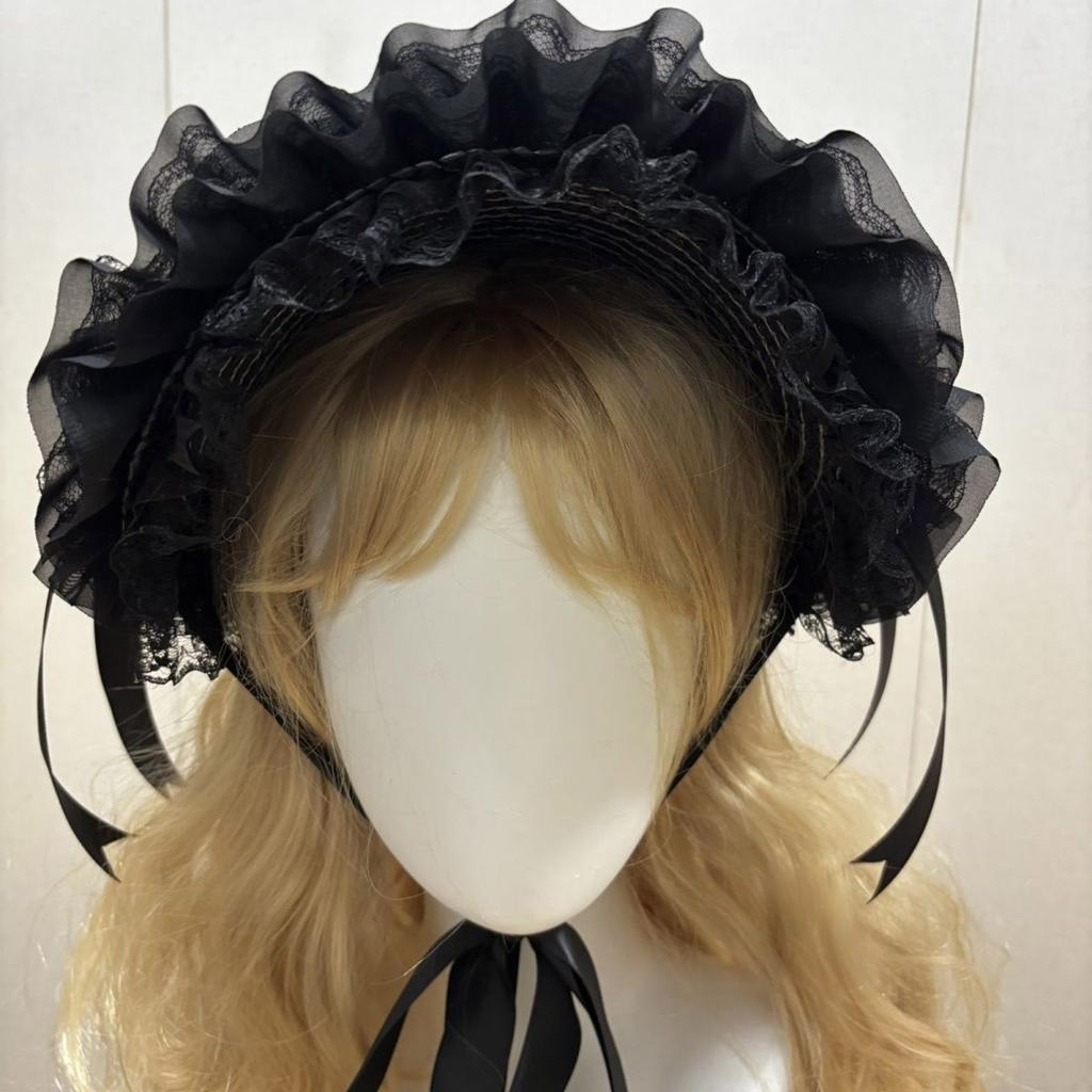 Victorian Lace Straw Bonnet Hat Dark Series Hat With Adjustable Tie and Ribbon Bowknot For Women Anime Theme Event Wear