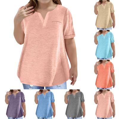 Girls Large Size T-Shirt Casual Gradation V-Neck Short Sleeve Pocket Top