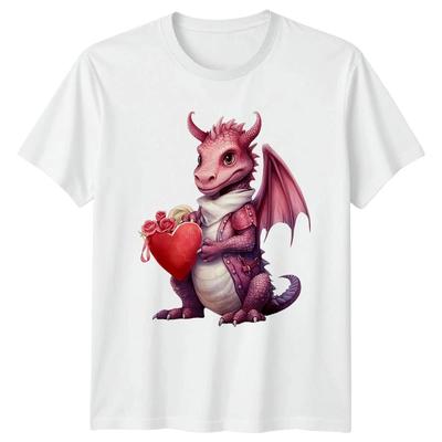 Pink Dragon Holding Heart Valentine?s Day Men?s T-Shirt Women?s Tee Graphic Top