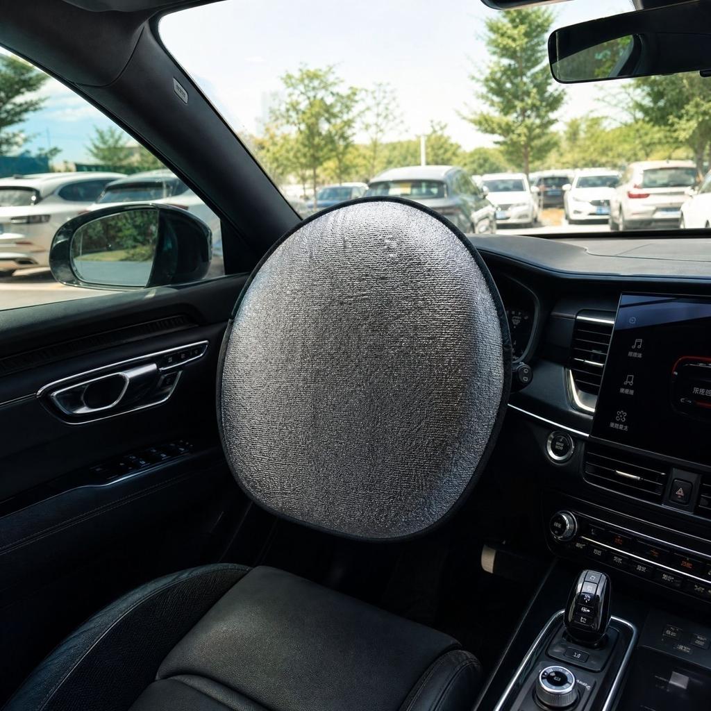 Car Steering Wheel Sun Shade Cover with Coating Heat Insulation Interior Protector for Summer - Tree Texture