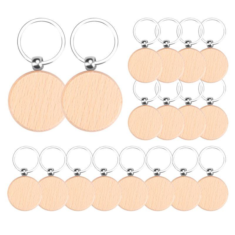 A95D-100Pieces Wooden Keychain Blanks Bulk Wood Engraving Blanks Unfinished Wooden Key Ring Key Tag