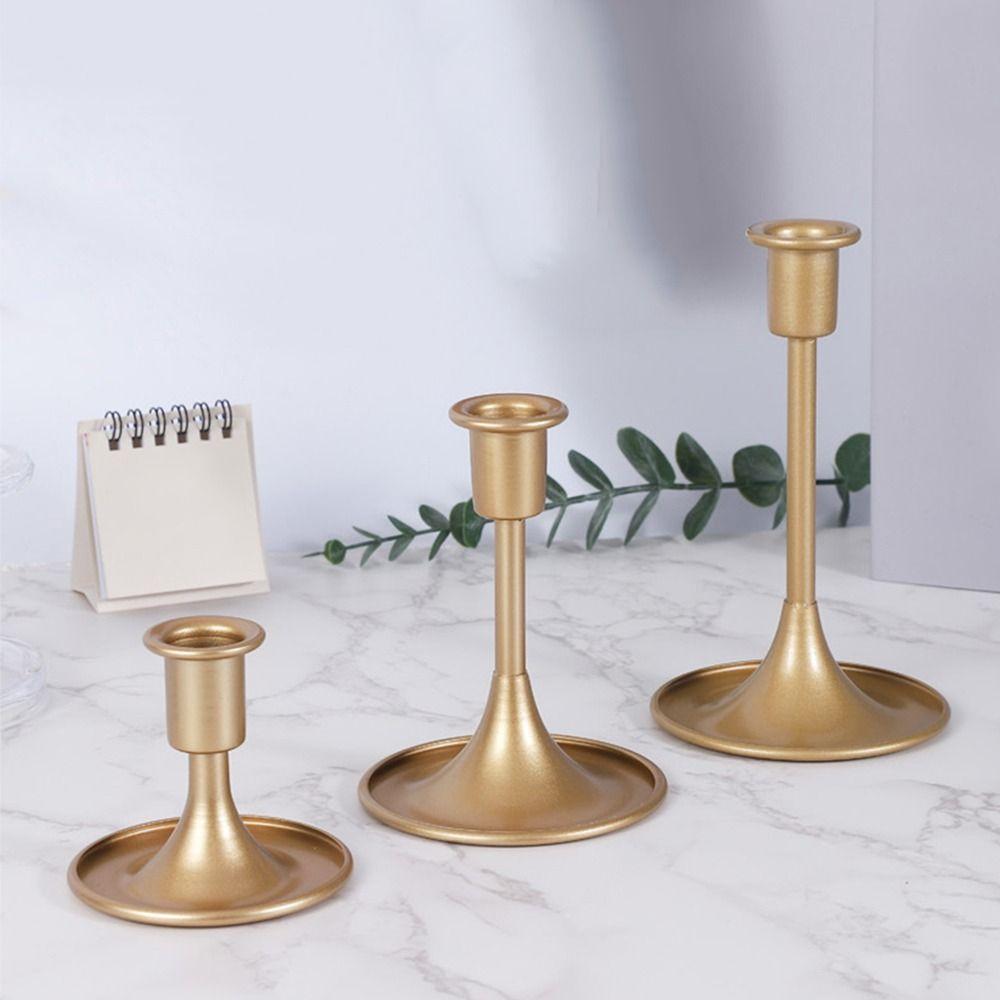 Retro Gold Taper Candle Stick Iron Handhold Taper Candle Stand Sturdy Household Vintage Candlestick Holder Kitchen Accessories