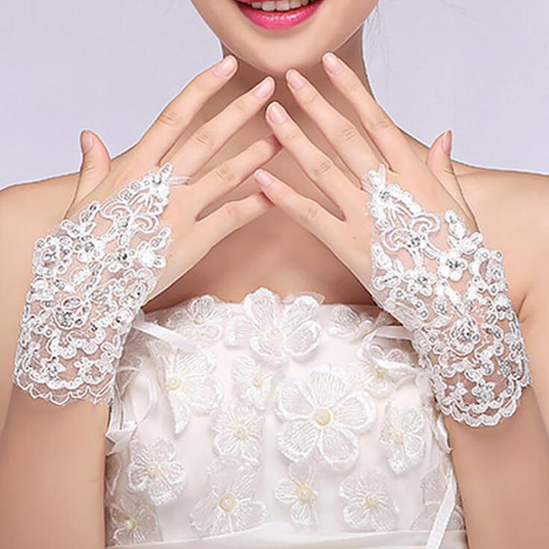Temperament Short Wrist Lace Appliques Bridal Gloves Fingerless Bridal Glove Wedding Accessories for Bride