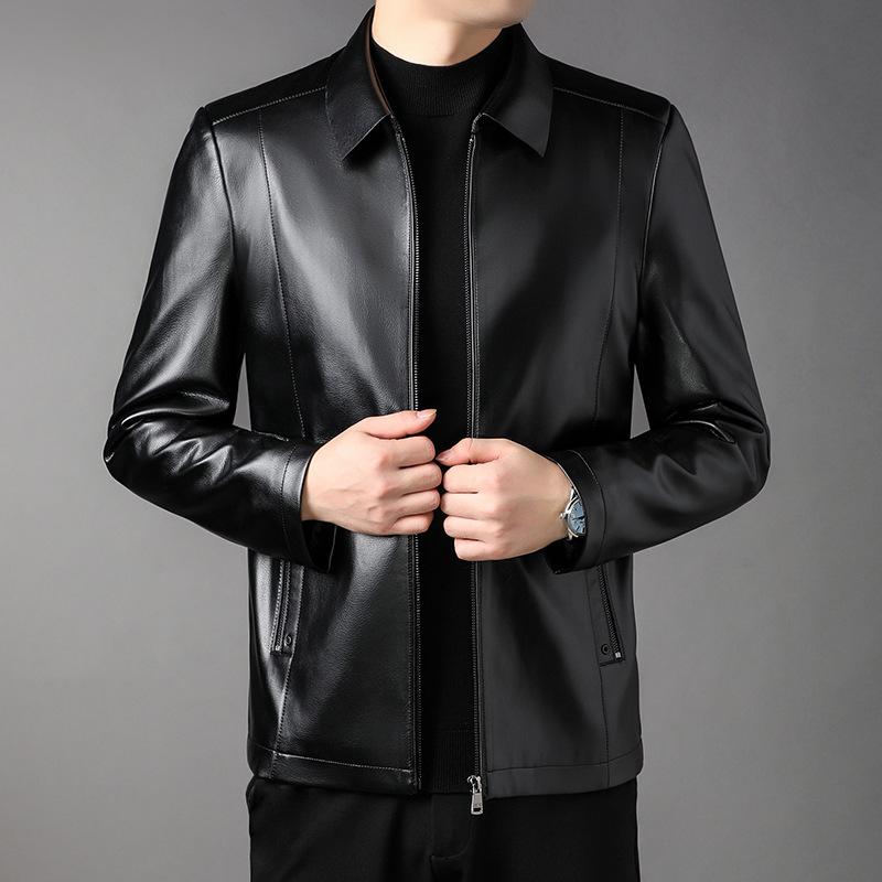 Men's Leather Jacket Men's Autumn New Style Oil Leather Middle-aged Fashion Business Lapel PU Leather Handsome Men's Jacket Trend
