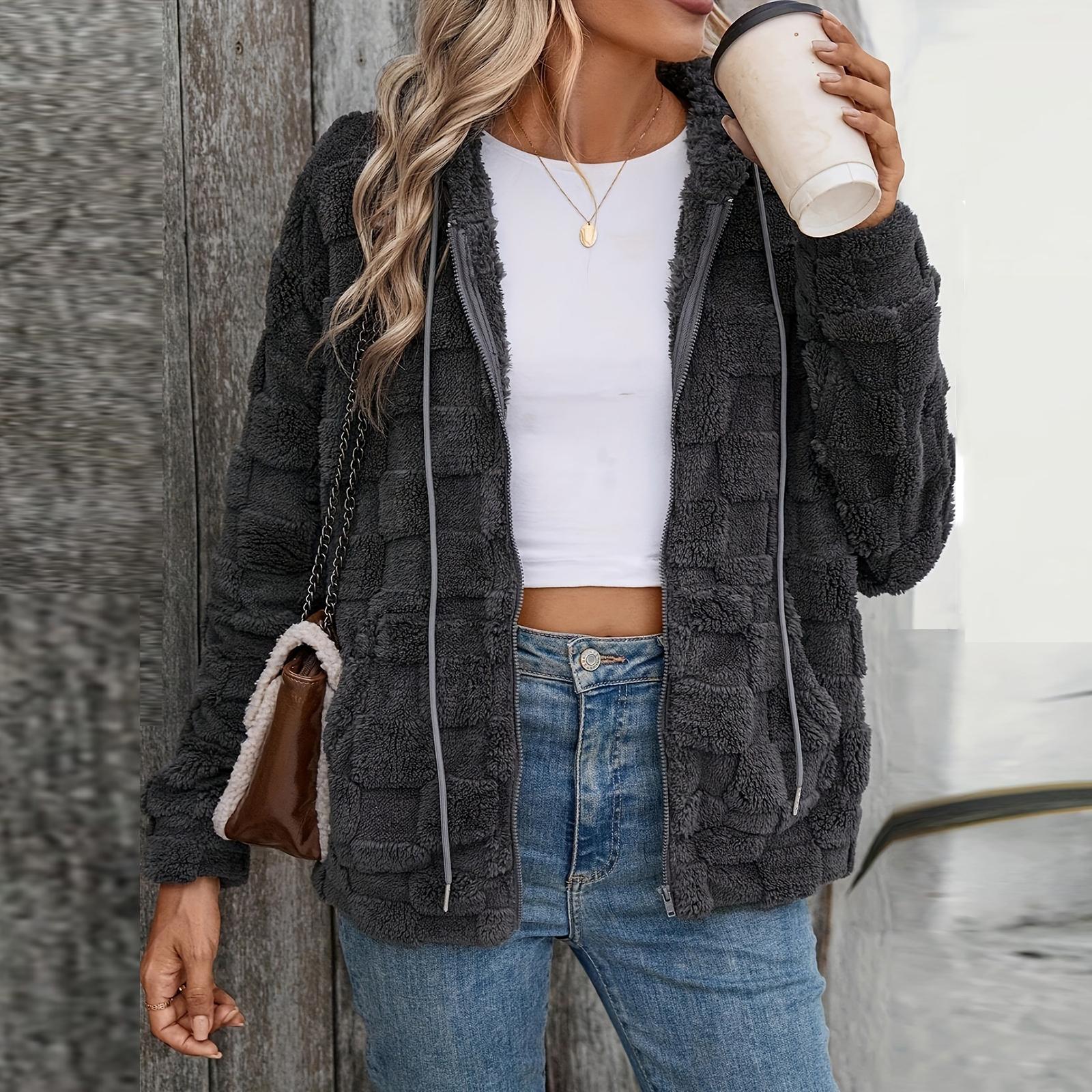 

Женский модный двусторонний флисовый кардиган на молнии с капюшоном, повседневная куртка XL