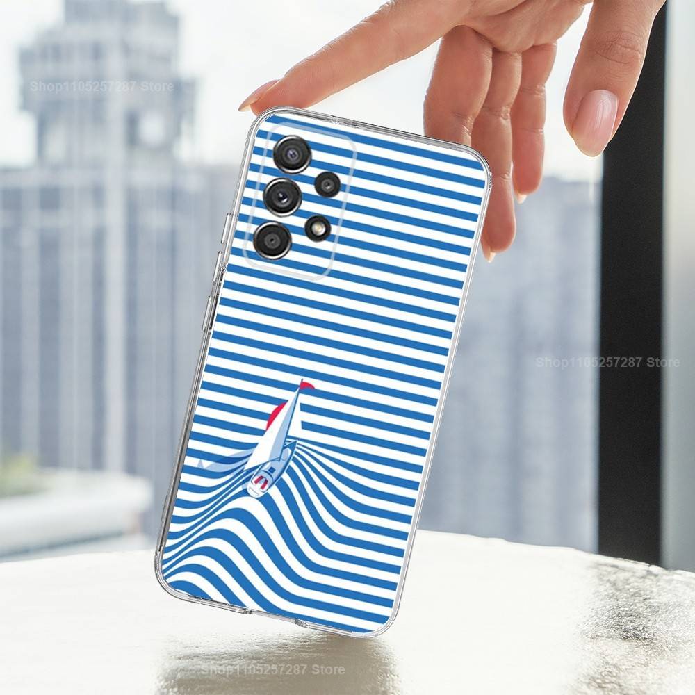 Painting Art Sailing Boat Phone For Samsung A30,71,51,S20,10,9,Ultra,FE,Lite, S21,23,22,PIus,Transparent, Silicone Case