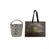Tang Libaiqi T Monogram Signature Jacquard Pattern Drawstring Closure Cotton Bucket Bag Shoulder Crossbody Handbag Mini Women's 166415-405