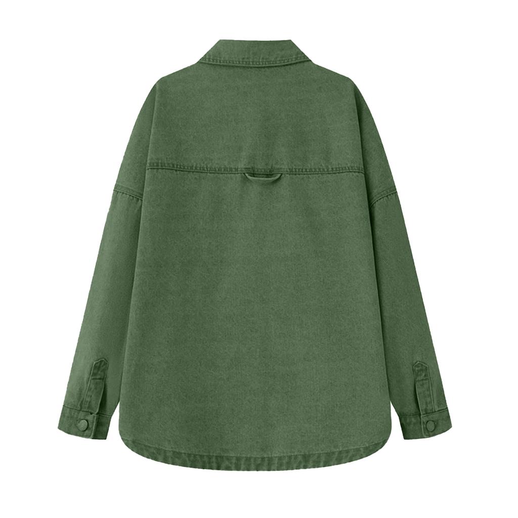 Women's Fashion Retro Loose Casual Large Pocket Denim Shirt Jacket