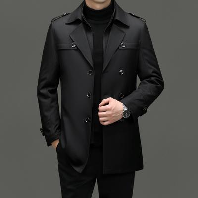 Winter Neuer Herren Trenchcoat Mittel und Lang Anzugkragen Zweireihig Gürtel Slim-fit Baumwolle Abnehmbarer Trenchcoat