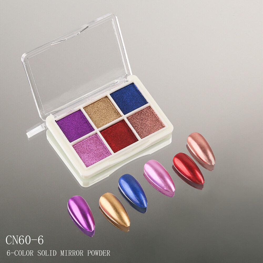

6 цветов лазерный Aurora сплошной зеркальный блеск для ногтей металлический лак для ногтей хром пигмент порошок 6#