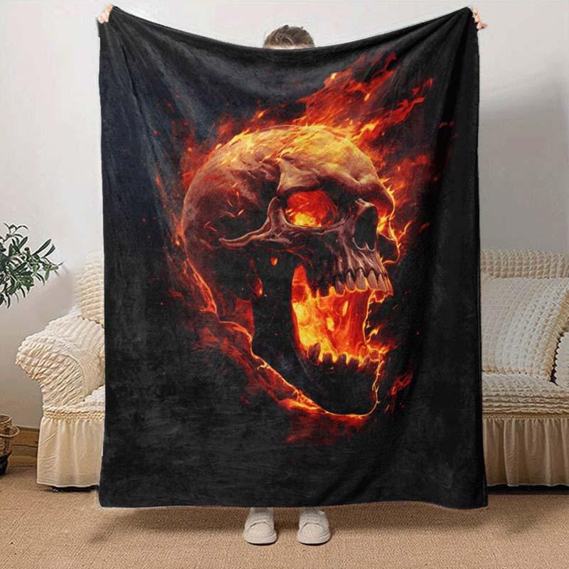 1pc Skeleton Printing Lightweight Flannel Blanket, Comfortable and Warm Blanket, for Camping Sofa Bed and Couch Office, In All Seasons